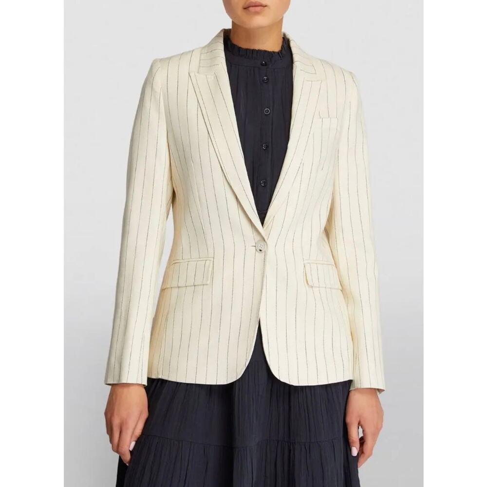 ME+EM Panama Pinstripe Cream Blazer Oversized Neutral 12 Single Breasted Jacket